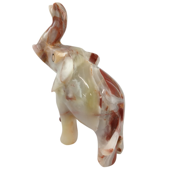 Hand-Carved Onyx Elephant Figurine – Natural Stone Decor with Raised Trunk - Picture 6 of 16